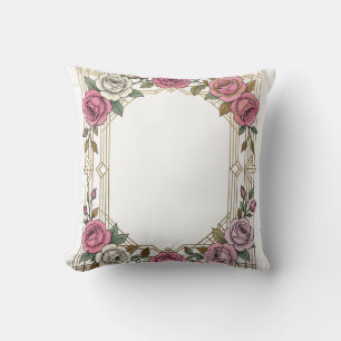 Elegant Art Nouveau Bröllopsros Ram Ramverk Kudde