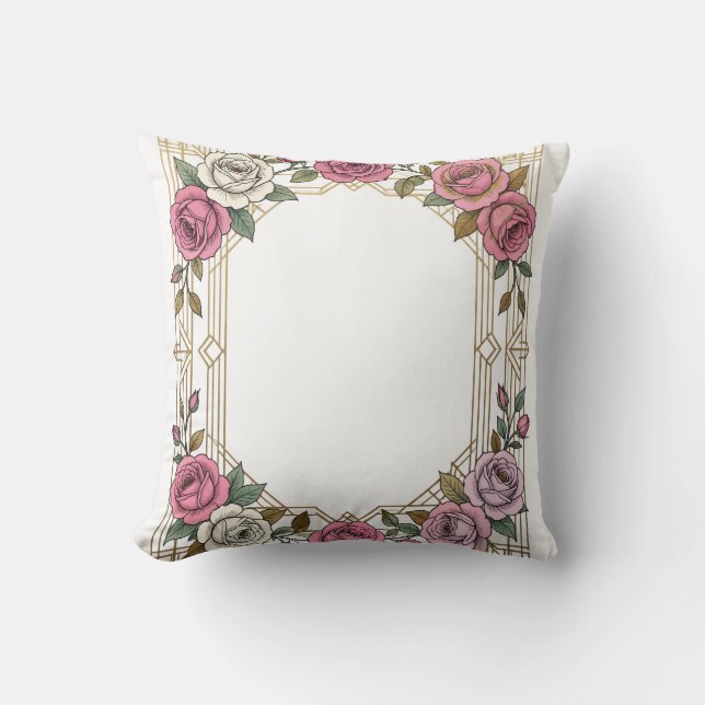 Elegant Art Nouveau Bröllopsros Ram Ramverk Kudde (Framsida)
