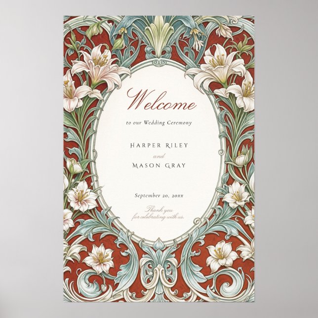 Elegant Art Nouveau bröllopsvälsignings skylt (Framsidan)