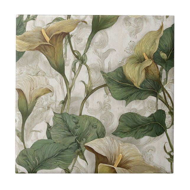 Elegant Art Nouveau Calle Lilies Tiles For Kitchen Kakelplatta (Framsidan)