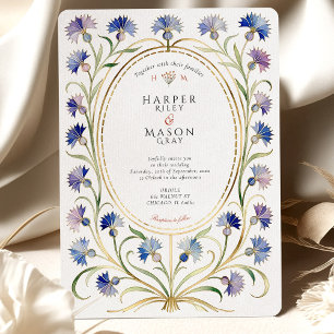 Elegant Art nouveau Cornblomman Guld Bröllop Inbjudningar