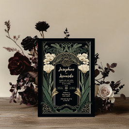Elegant Art Nouveau Dark Floral Wedding Invitation Inbjudningar