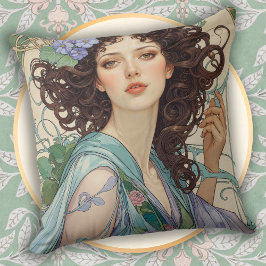 Elegant Art Nouveau Dark Haired Woman Kudde