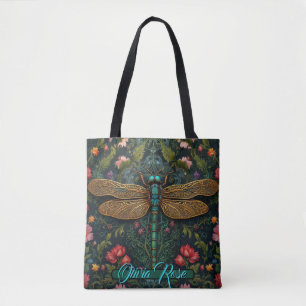 Elegant art nouveau dragonfly boho botanical tygkasse
