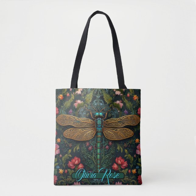 Elegant art nouveau dragonfly boho botanical tygkasse (Framsida)
