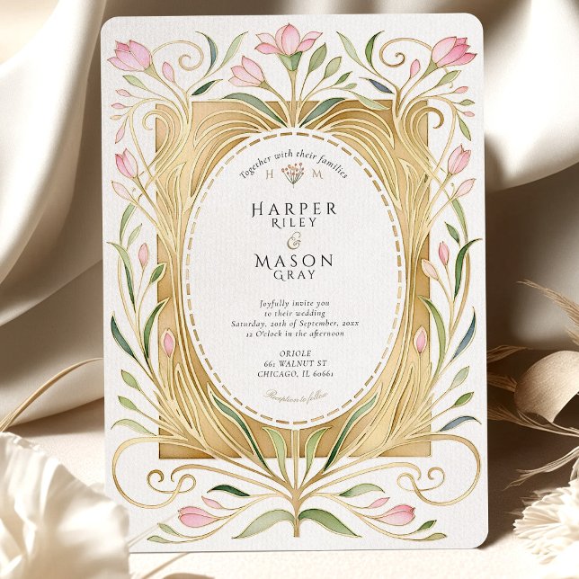Elegant Art Nouveau Freesias Wedding Invite Inbjudningar (Skapare uppladdad)
