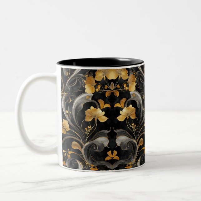 Elegant Art nouveau Golden Flora Två-Tonad Mugg (Vänster)