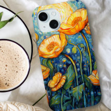 Elegant Art nouveau Golden Gult Poppy Mosaic