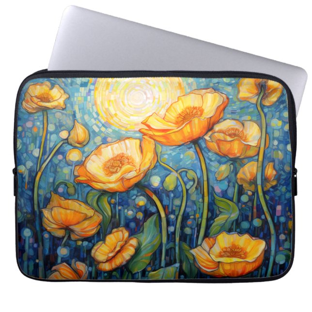 Elegant Art nouveau Golden Gult Poppy Mosaic Laptop Fodral (Framsidan)