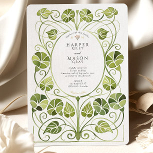 Elegant Art nouveau Greenery Foliage Bröllop Inbjudningar