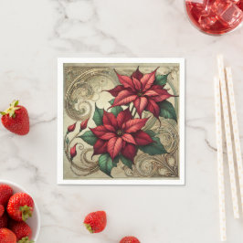 Elegant Art Nouveau Holiday Poinsettia Découpage Pappersservett