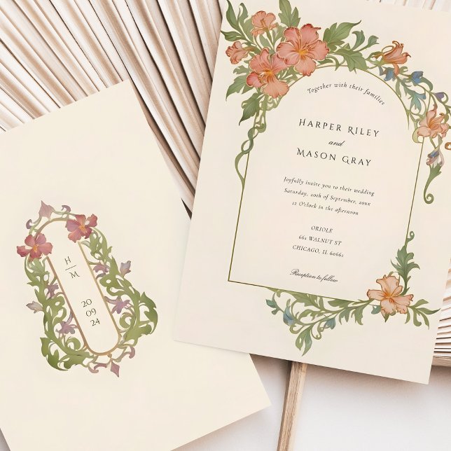 Elegant Art nouveau Iris Blommigt Bröllop Inbjudningar (Skapare uppladdad)