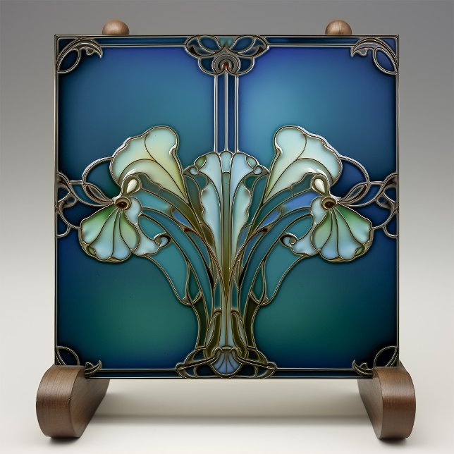 Elegant Art nouveau Iris Bloom Ceramic Tile Kakelplatta (Skapare uppladdad)
