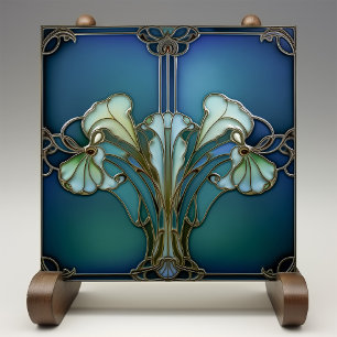 Elegant Art nouveau Iris Bloom Ceramic Tile Kakelplatta