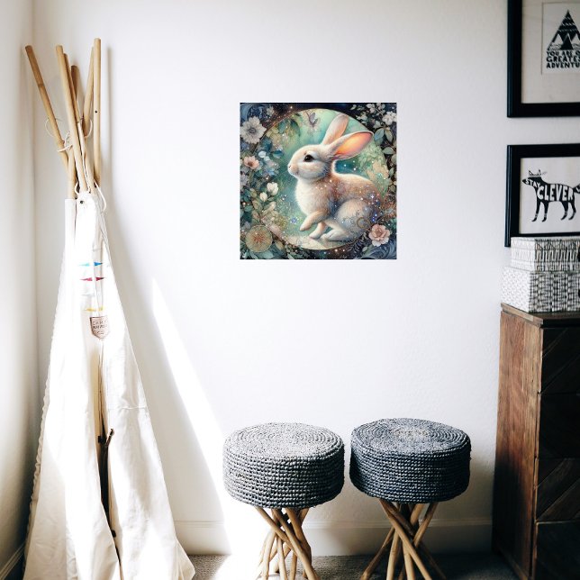 Elegant Art nouveau-kanin i Blommigt Ram Påsk Poster (Skapare uppladdad)