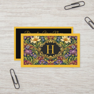 Elegant Art Nouveau-monogram med blomstermotiv i v Visitkort
