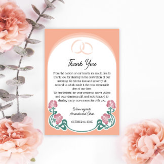 Elegant Art nouveau Peach Färg Bröllop Tack Kort