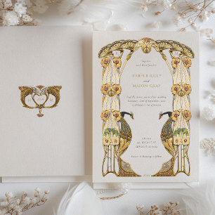 Elegant Art nouveau Peacock Bröllop Inbjudningar