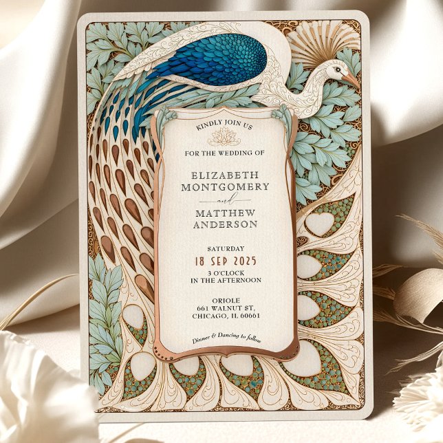 Elegant Art nouveau Peacock Bröllop Inbjudningar (Skapare uppladdad)