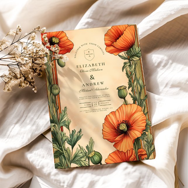 Elegant Art Nouveau-poppelbröllopskonst Inbjudningar (Skapare uppladdad)
