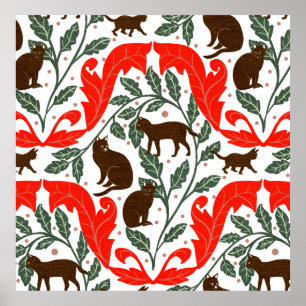 Elegant Art nouveau Red Brown-Black Cat Poster