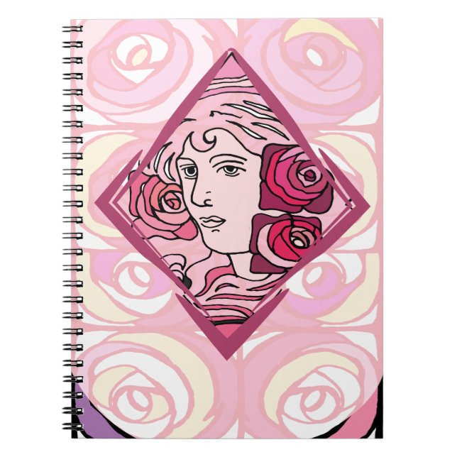 Elegant Art nouveau Ro Woman Anteckningsbok Med Spiral (Framsidan)