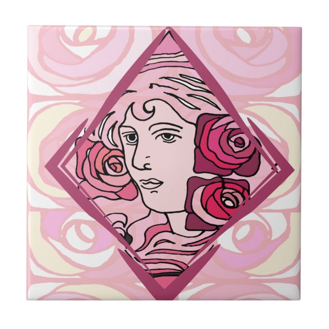 Elegant Art nouveau Ro Woman Kakelplatta (Framsidan)