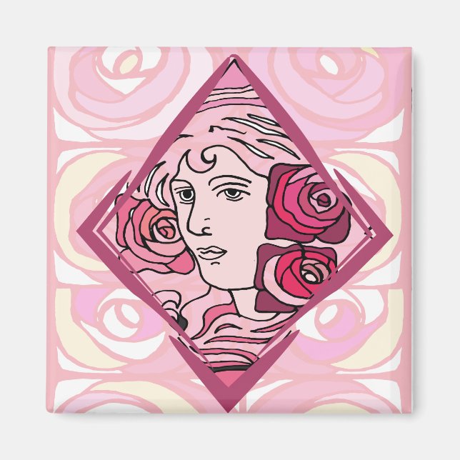 Elegant Art nouveau Ro Woman Magnet (Framsidan)