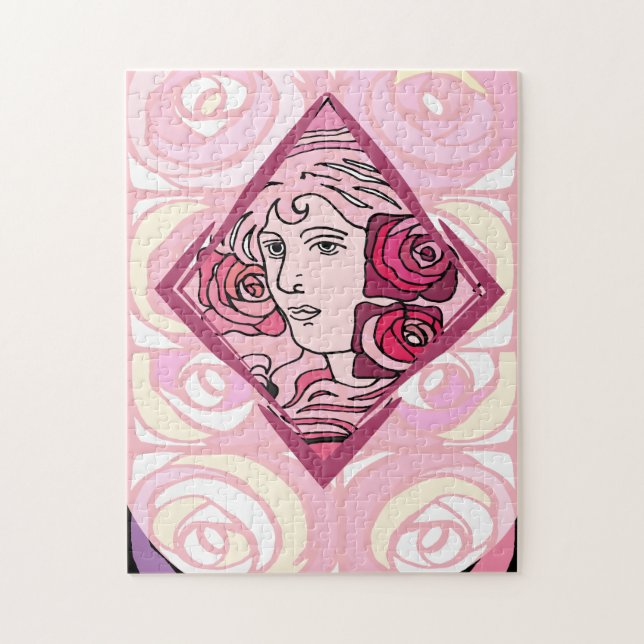 Elegant Art nouveau Ro Woman Pussel (Vertikal)