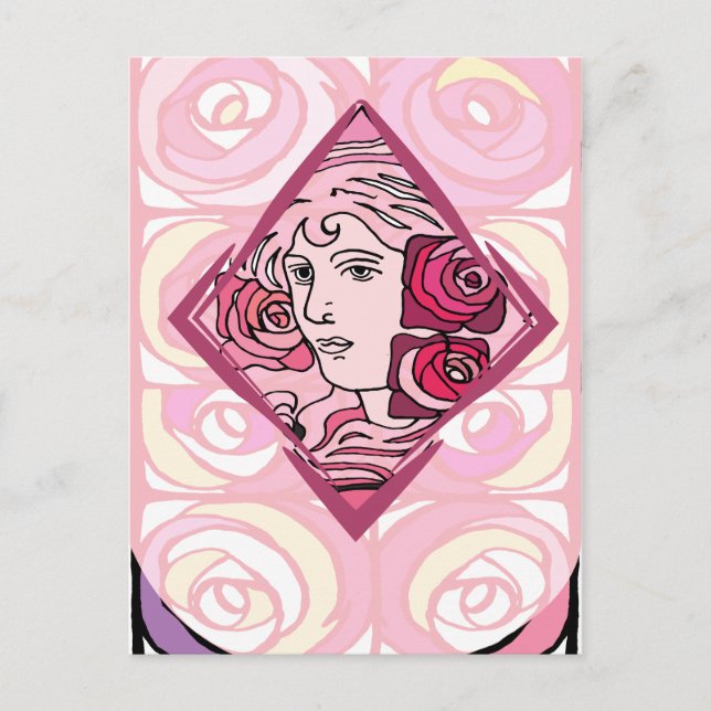 Elegant Art nouveau Ro Woman Vykort (Framsida)