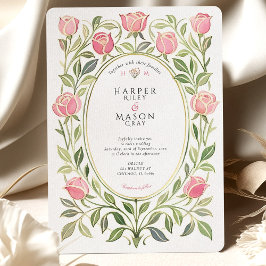 Elegant Art Nouveau Rosa Blommig Bröllop Inbjudningar