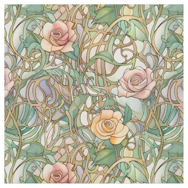 Elegant art nouveau roses tyg (Närbild)