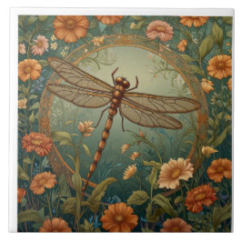 Elegant Art Nouveau Spring green Dragonfly Kakelplatta