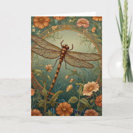 Elegant Art Nouveau Spring green Dragonfly Kort