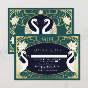 Elegant Art nouveau Svanar Bröllop OSA Tilläggskort