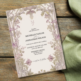 Elegant Art Nouveau Trädgård med Vintage Blommor Inbjudningar