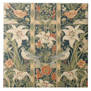 Elegant Art Nouveau Vintage Botanisk Fågel Lilja Kakelplatta