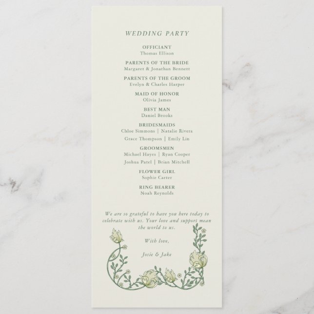 Elegant art nouveau vintage floral wedding program (Baksida)