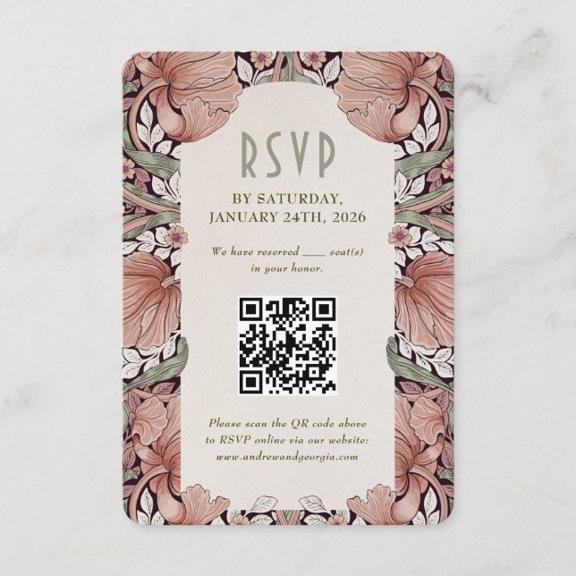 Elegant Art Nouveau Wedding RSVP Card with QR Code Inbjudningar (Framsida)