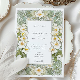 Elegant Art nouveau White Orchid Bröllop Inbjudningar