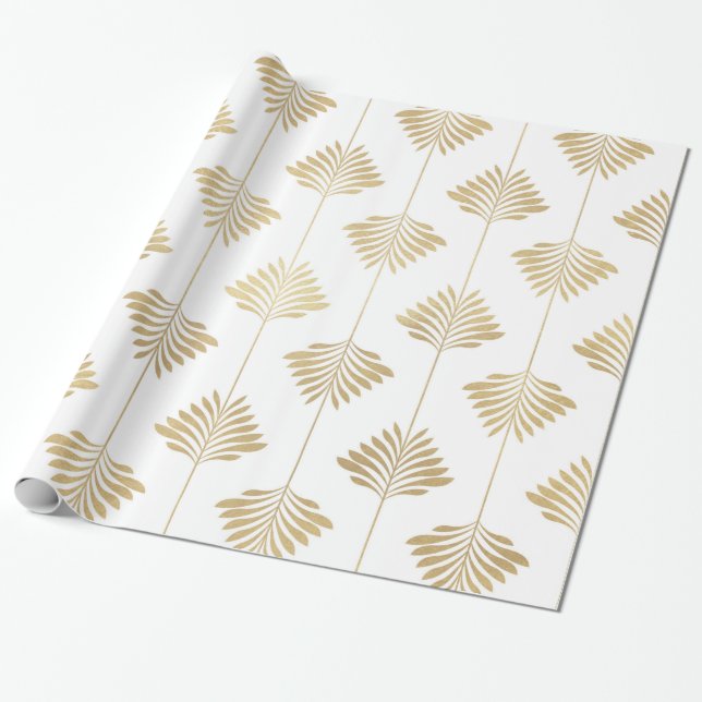 Elegant ArtDeco Stylized Blad Mönster Presentpapper (Utrullad)