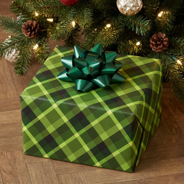 Elegant ärtgrön rutigt mönstrat presentpapper (Elegant Pea Green Plaid Pattern Wrapping Paper)