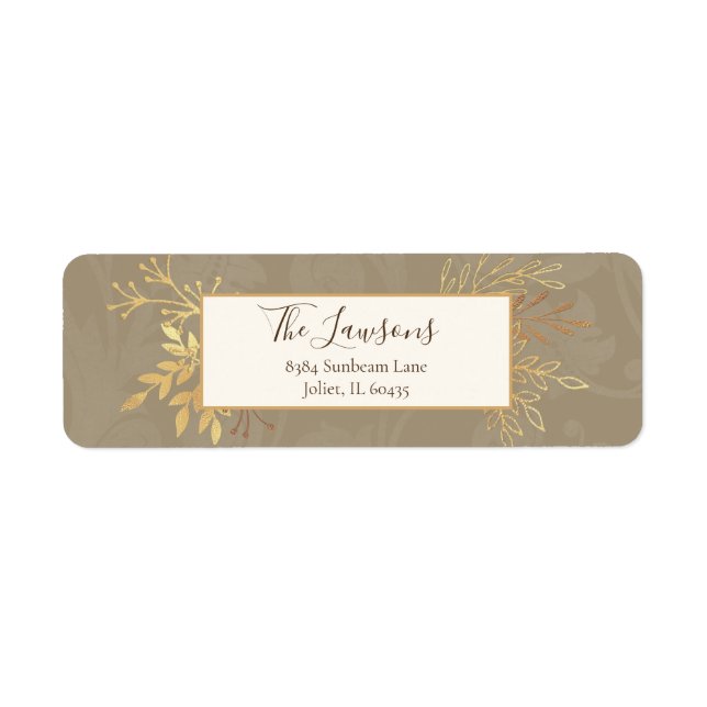 Elegant Artisan Guld Lövs Returadress Etikett (Framsidan)