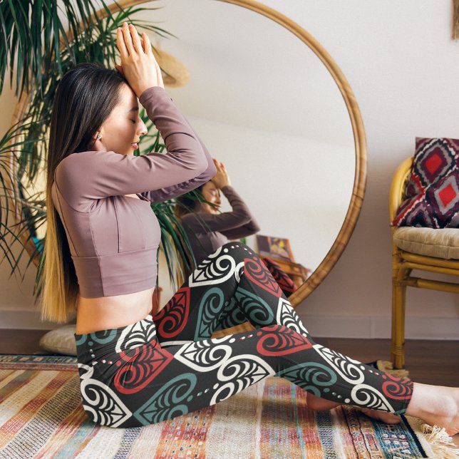 Elegant Artistic Ethnic Black White Mönster Leggings (Skapare uppladdad)