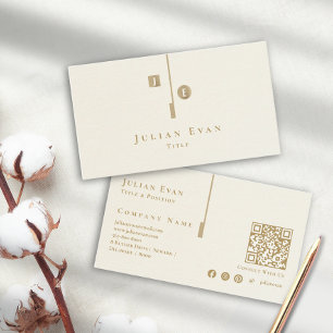 Elegant Artistic Ivory White Creamy Guld Monogram Visitkort