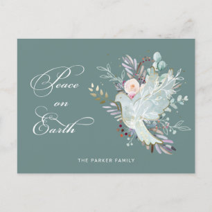 Elegant Artistisk Blommigt Peace on Earth Dove Helg Vykort