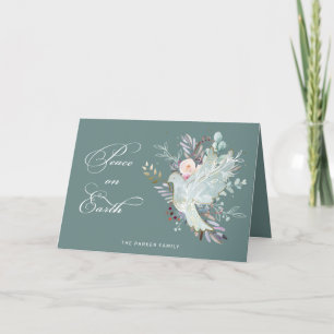 Elegant Artistisk Blommigt Peace on Earth Dove Helgkort