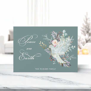 Elegant Artistisk Blommigt Peace on Earth Dove Julkort