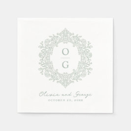 Elegant Arvsvärd Grön Bröllopsmonogram Pappersservett