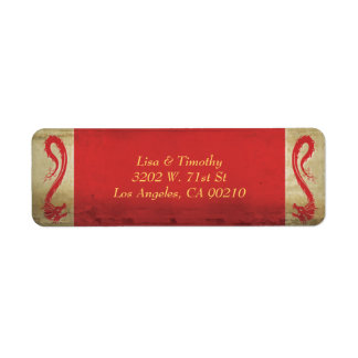 Elegant Asia Theme Red Dragon Bröllop Returadress Etikett